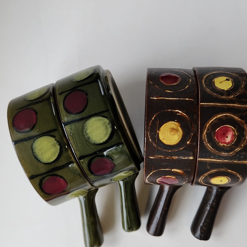 Set of Four Vintage Japanese Hand-painted Stoneware Soup Bowls /Dishes